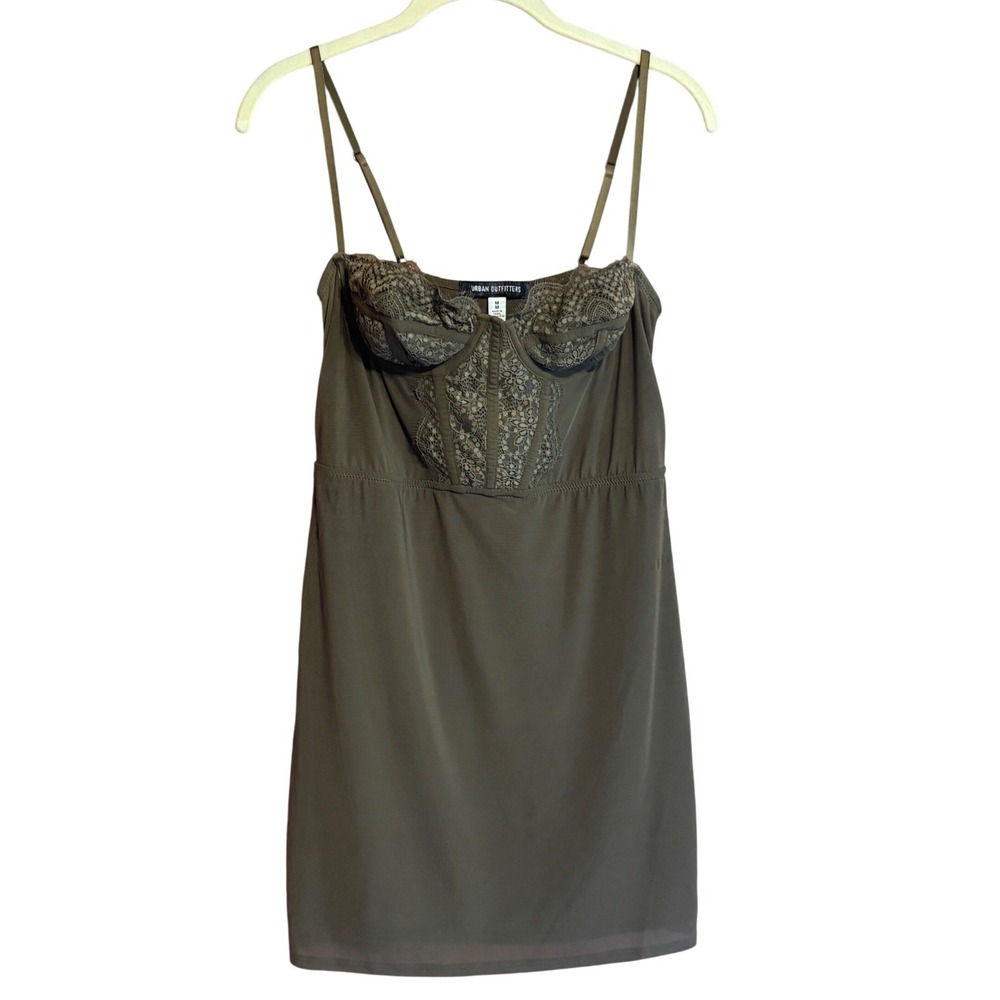 Urban Outfitters Olive Lace Corset Bustier Mini Dress Medium, festival, coquette
